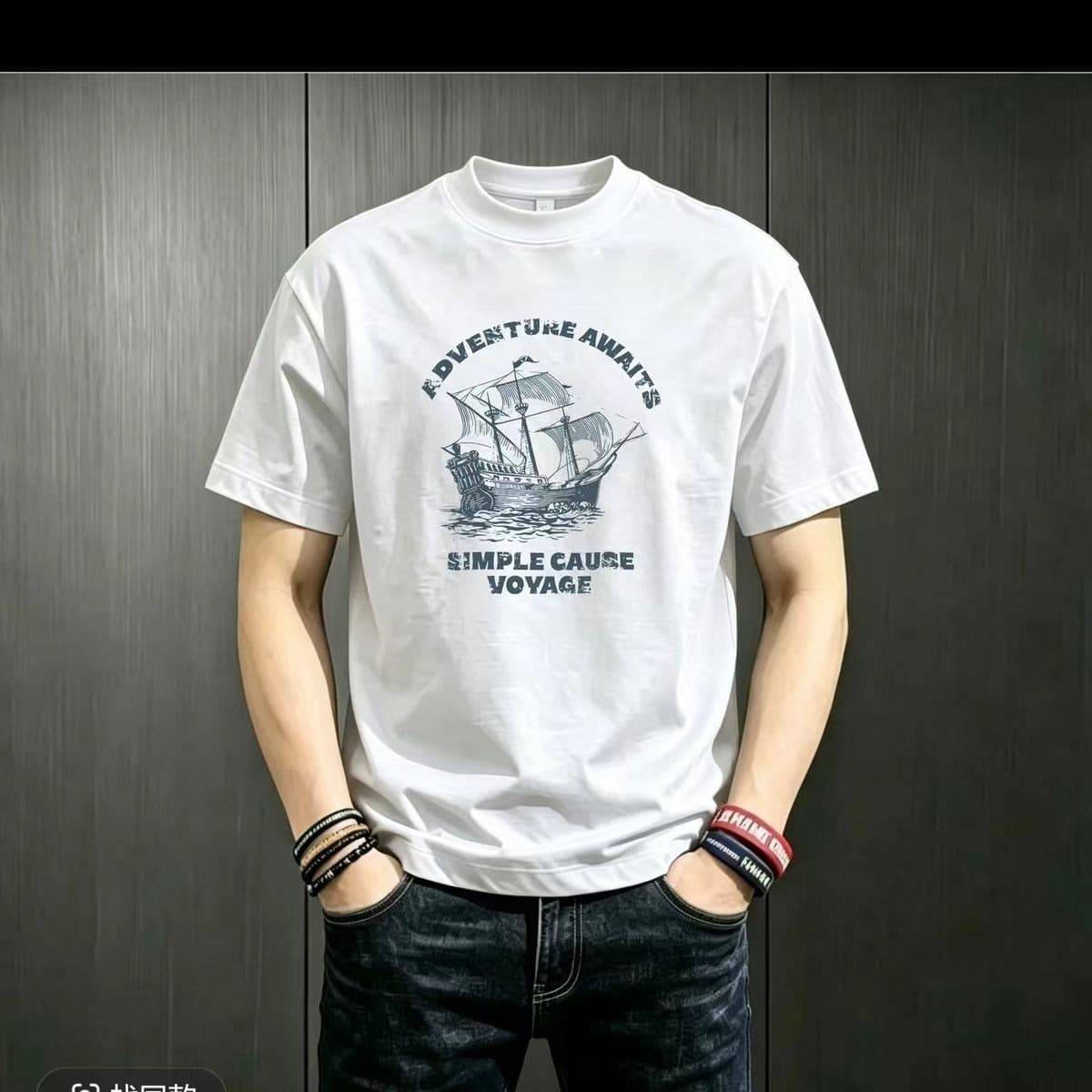 New Summer Light Luxury European Style Short Sleeve T-Shirt for Men, Fashionable Print Slim Fit Round Neck Versatile Comfortable Top