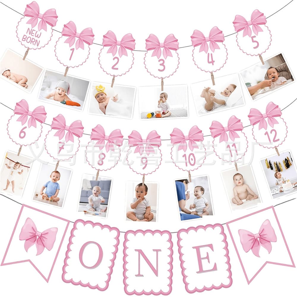 Baby one-year-old hat birthday party decoration bow one-year-old dining chair flag atmosphere decoration banner