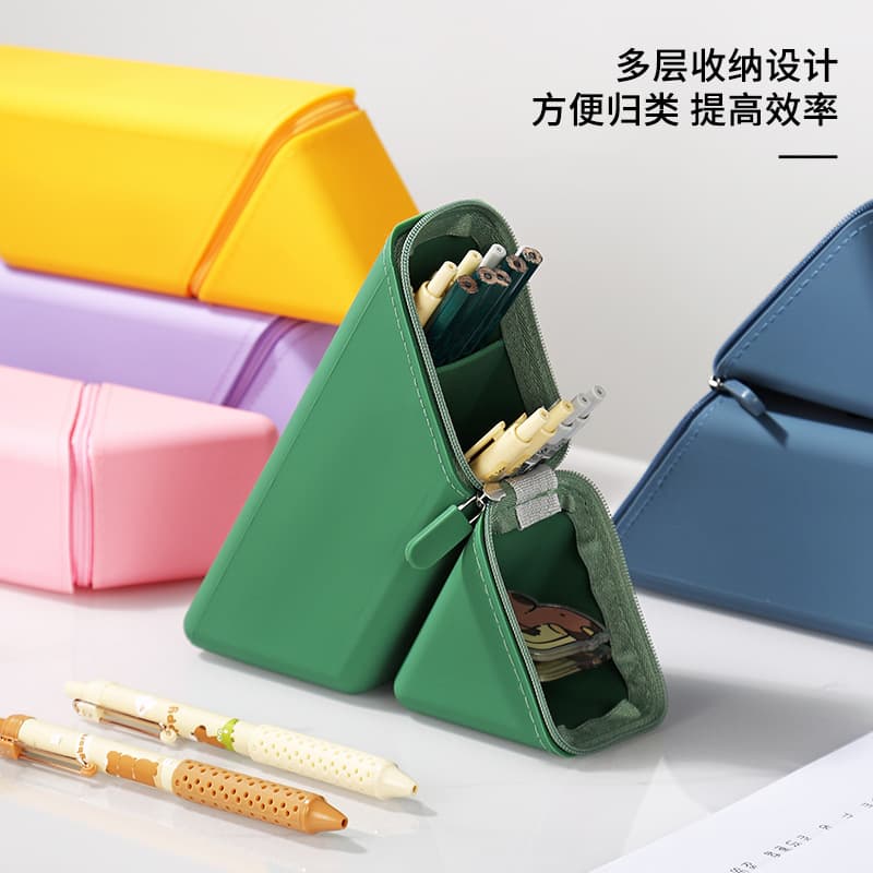 Soft Silicone Pencil Case High Aesthetic Large Capacity Silicone Pencil Box Vertical Silicone Telescopic Pencil Pouch Silicone Pen Holder Stationery Bag