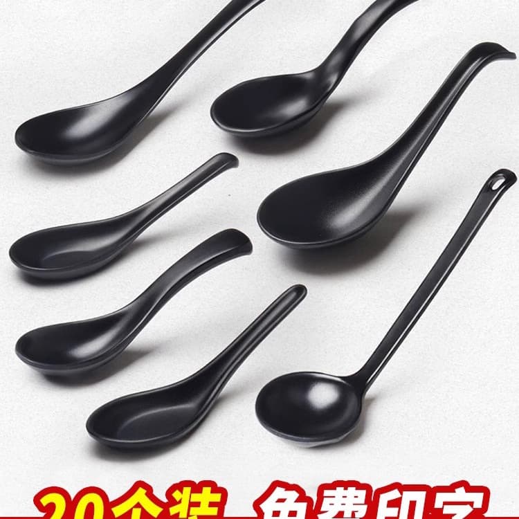 Melamine plastic spoon black design Japanese ramen spoon for fast food restaurants, small soup spoon commercial catering