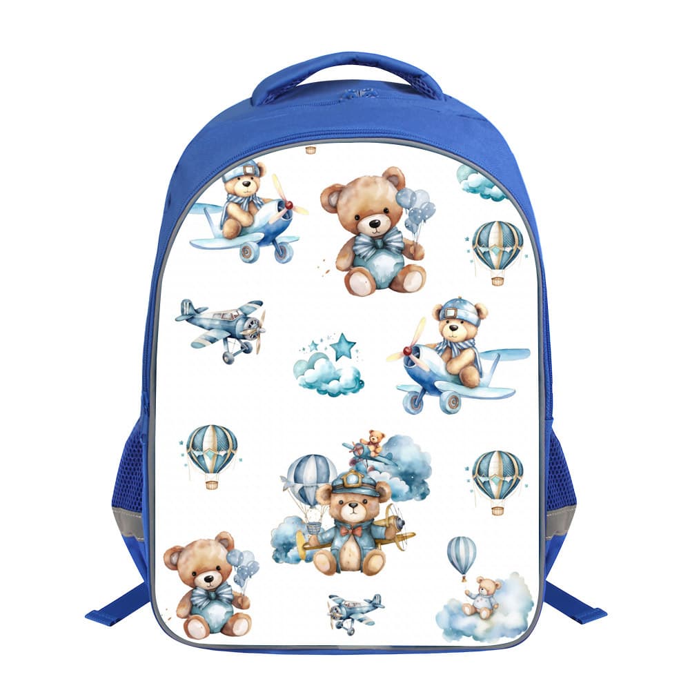 Cross-border Direct Sales Waterproof Load-reducing Student Double-layer Backpack with Safety Reflective Strips, Blue Printed Pattern Backpack