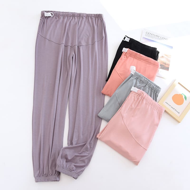 Modal Maternity Support Pants, Four-Season Thin Style, Adjustable Waist, Tapered Leg Opening, Stretchy, Pregnancy Long Pants