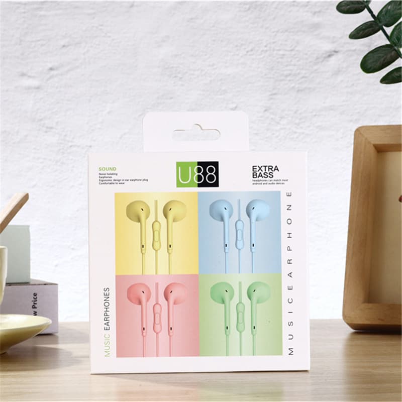 Cross-border Hot Seller U88 Macaron Color Wired Phone Earphones Wholesale In-ear U19 Music Student Earphones 3.5mm