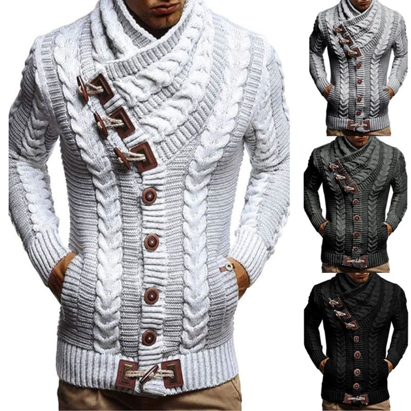 European and American Cross-Border New Men's High-Neck Button Horn Button Knitwear Fashion Cardigan Men's Sweater