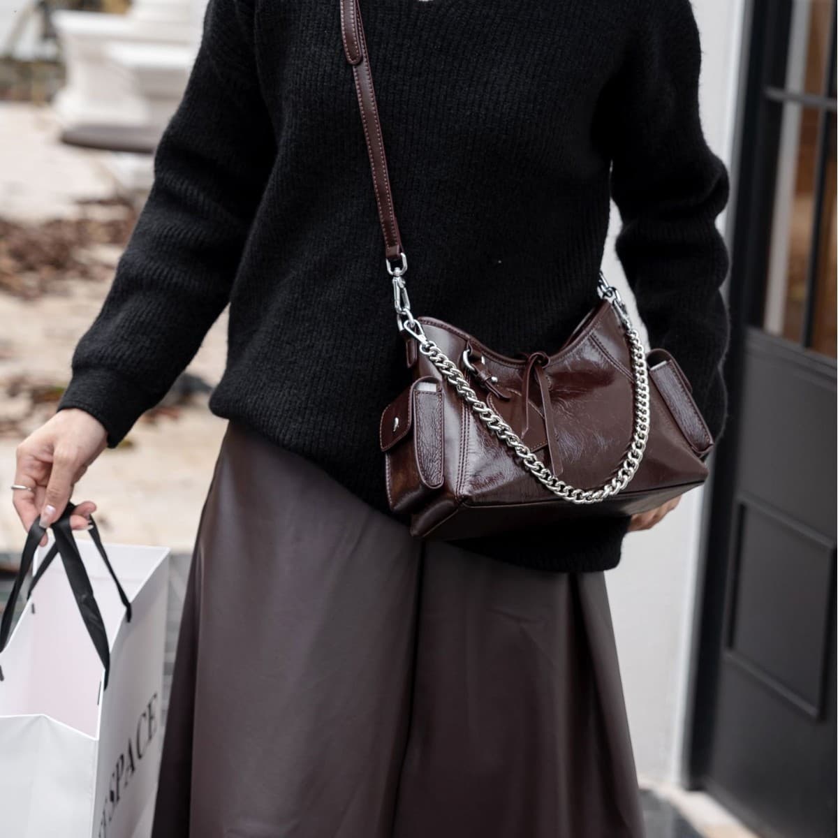 Genuine Leather Women's Top Layer Cracked Cowhide Shoulder Bag Classic Retro Fashion Shell Bag Square Bag Cowhide Crossbody Bag