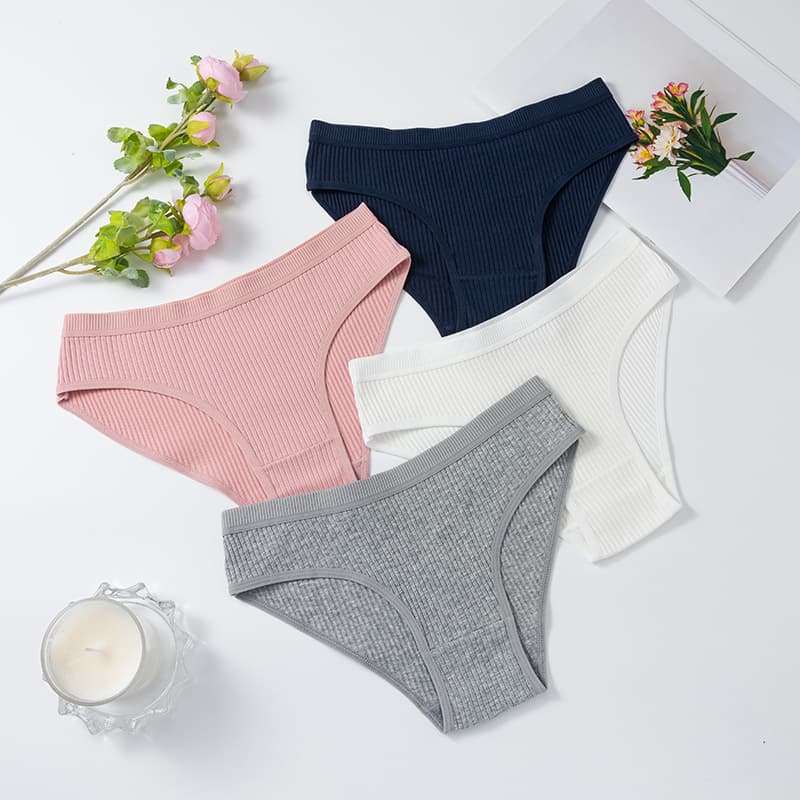 Wholesale Women's Cotton Triangle Panties, Ribbed Multi-Color Bikini, Breathable Butt-Lifting Low-Waist Underwear