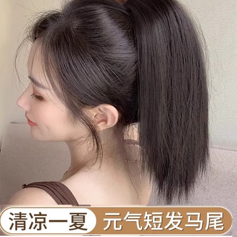 Ponytail Wig for Women Short High Ponytail Clip-On Realistic Straight Hair Voluminous High Ponytail Braided Wig