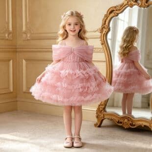 Amazon Off-Shoulder Multi-Layer Tulle Cake Dress Children's Evening Gown Piano Host Performance Dress Princess Dress