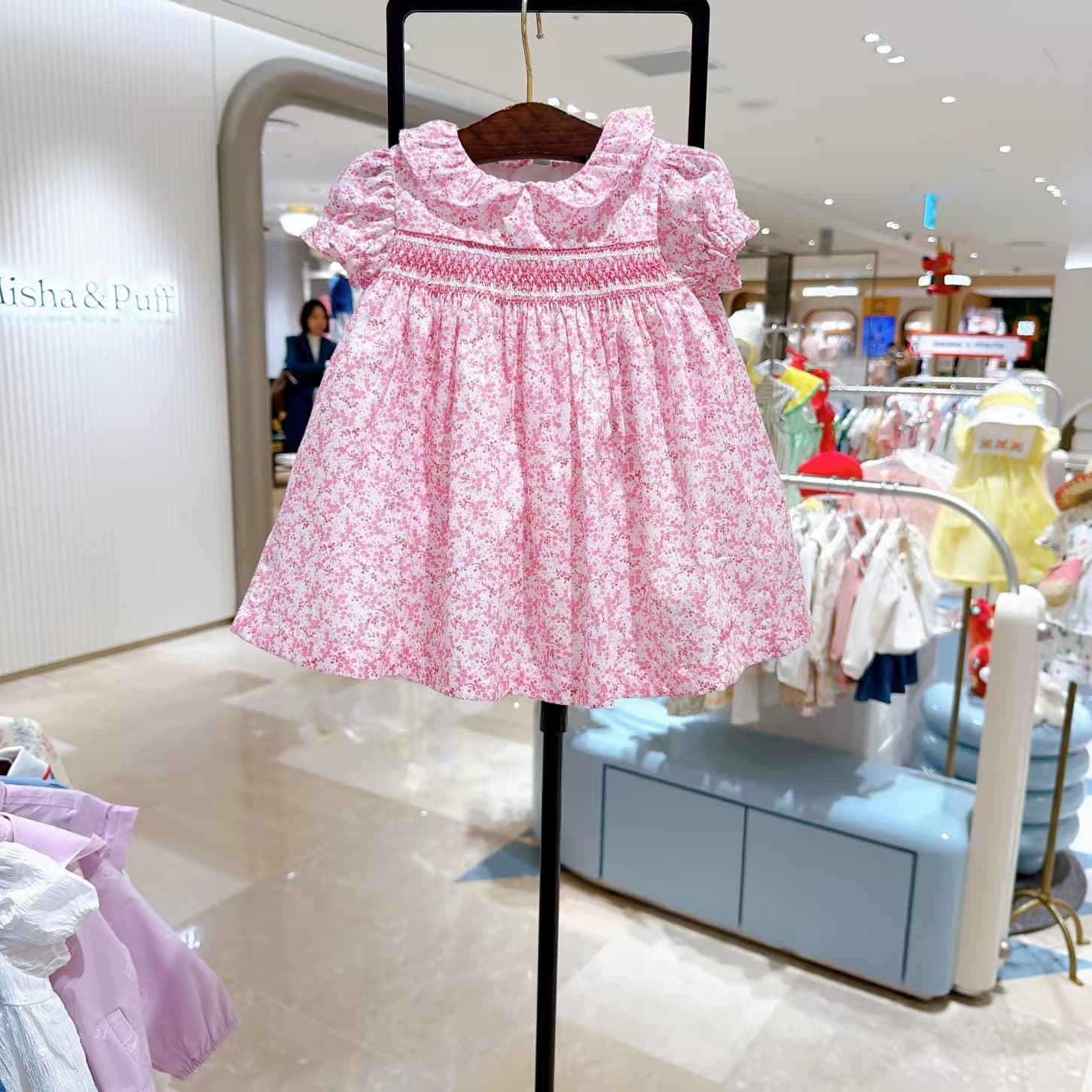 Chocolate Girl 2026 Summer Short-Sleeve Dress Korean Children's Floral Bubble Sleeve Dress Korean Style Export