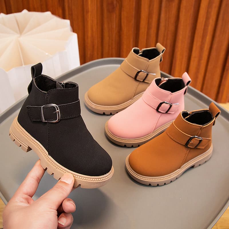 Girls Cotton Boots Winter Soft Bottom Comfortable Shoes Boys Kids Fleece Lined Booties Spring Autumn Wear Resistant Rubber Sole