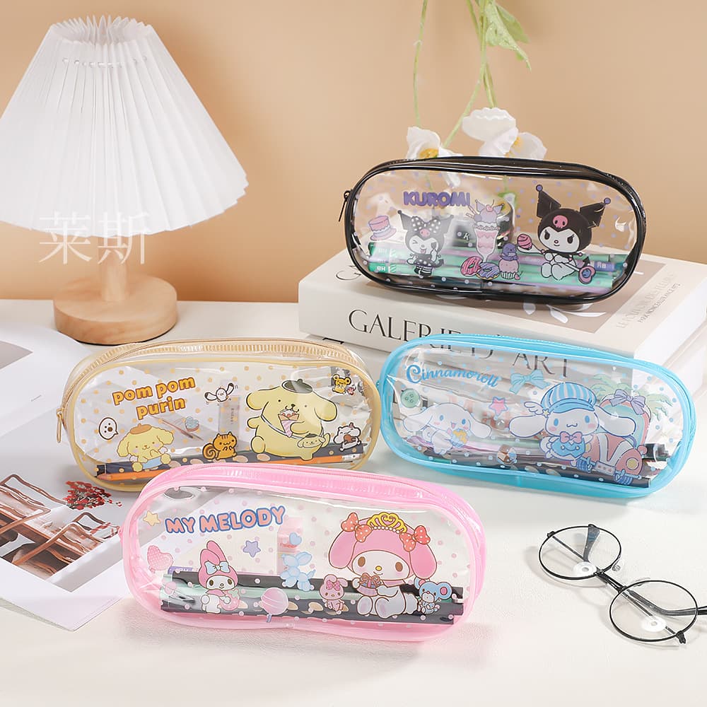 Sanrio Cartoon Pencil Case, High-Value Student Pencil Organizer Bag, Transparent, Popular PVC Stationery Bag