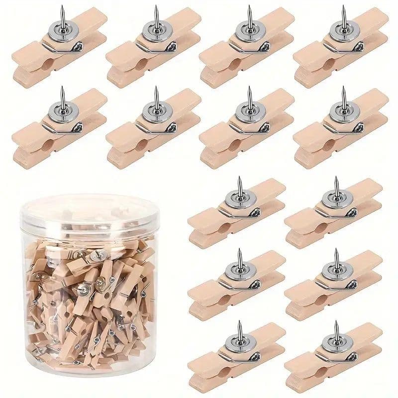Cross-border Hot Seller 3.5cm Thumbnail Wooden Clip Creative Color Nail Wooden Clip Photo Wall Cork Board Fixing Pattern