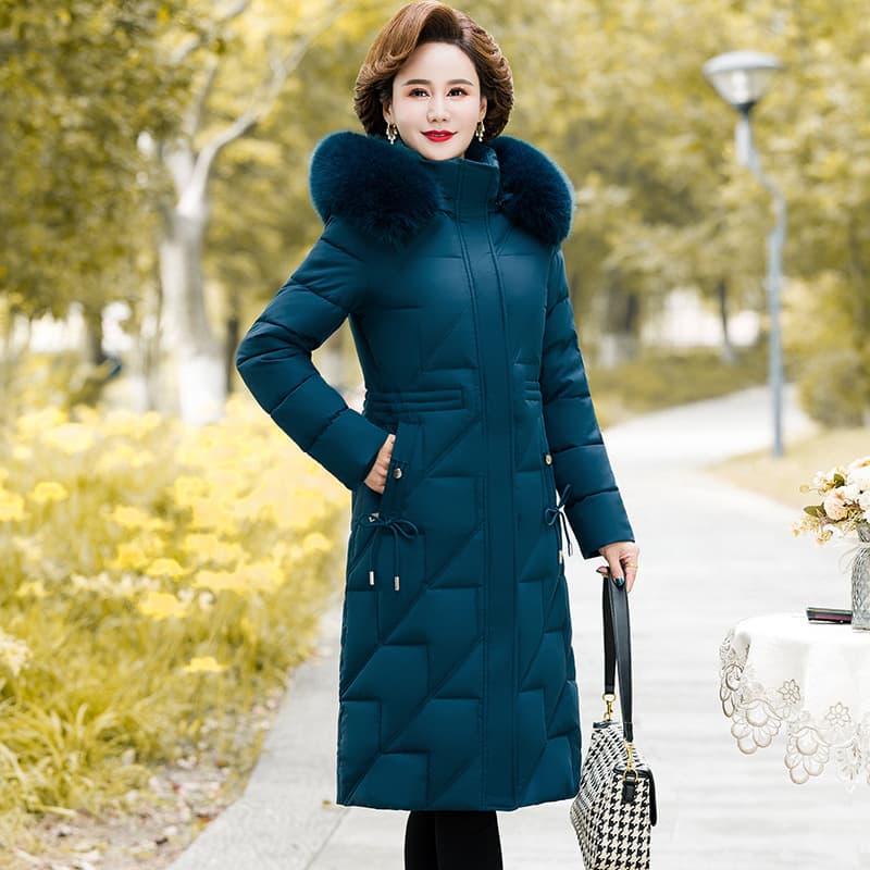 Long Knee-Length Cotton Coat for Middle-Aged and Elderly Women, Mid-Length Thick Winter Down Cotton Padded Jacket, Plus Size for 200 lbs