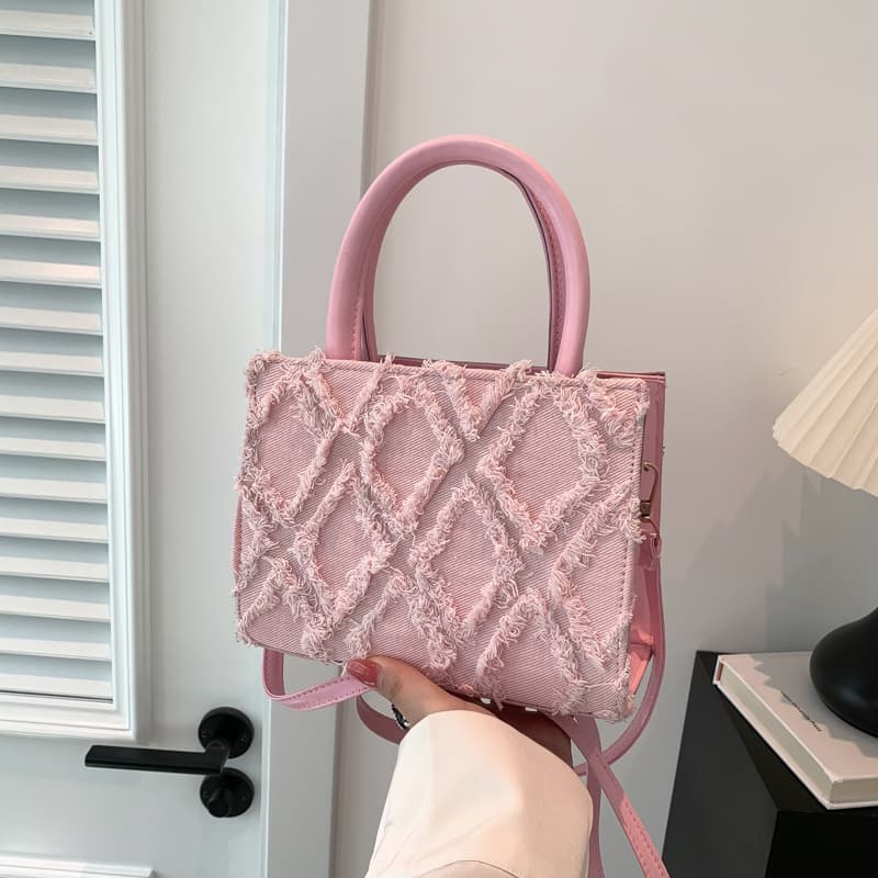 Fashionable Street Style Women's Crossbody Shoulder Bag Velvet Material Diamond Pattern Small Square Bag Trendy Design