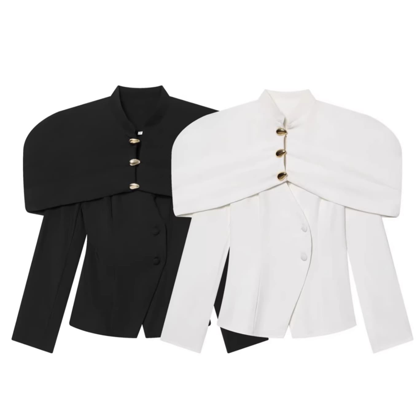 New Autumn Winter Foreign Trade Style European American Small Chanel-Style Light Luxury Fashion Design Metal Buckle Decoration Slim-Fit Waist-Cinching Blazer