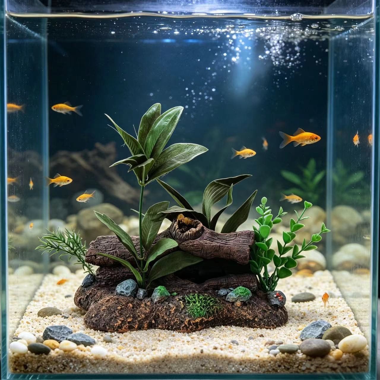Cross-border Simulation Driftwood Hiding Cave with Green Plant Decorations Fish Tank Aquascaping Ornament Fish and Shrimp Hiding Cave One-Piece Scenery