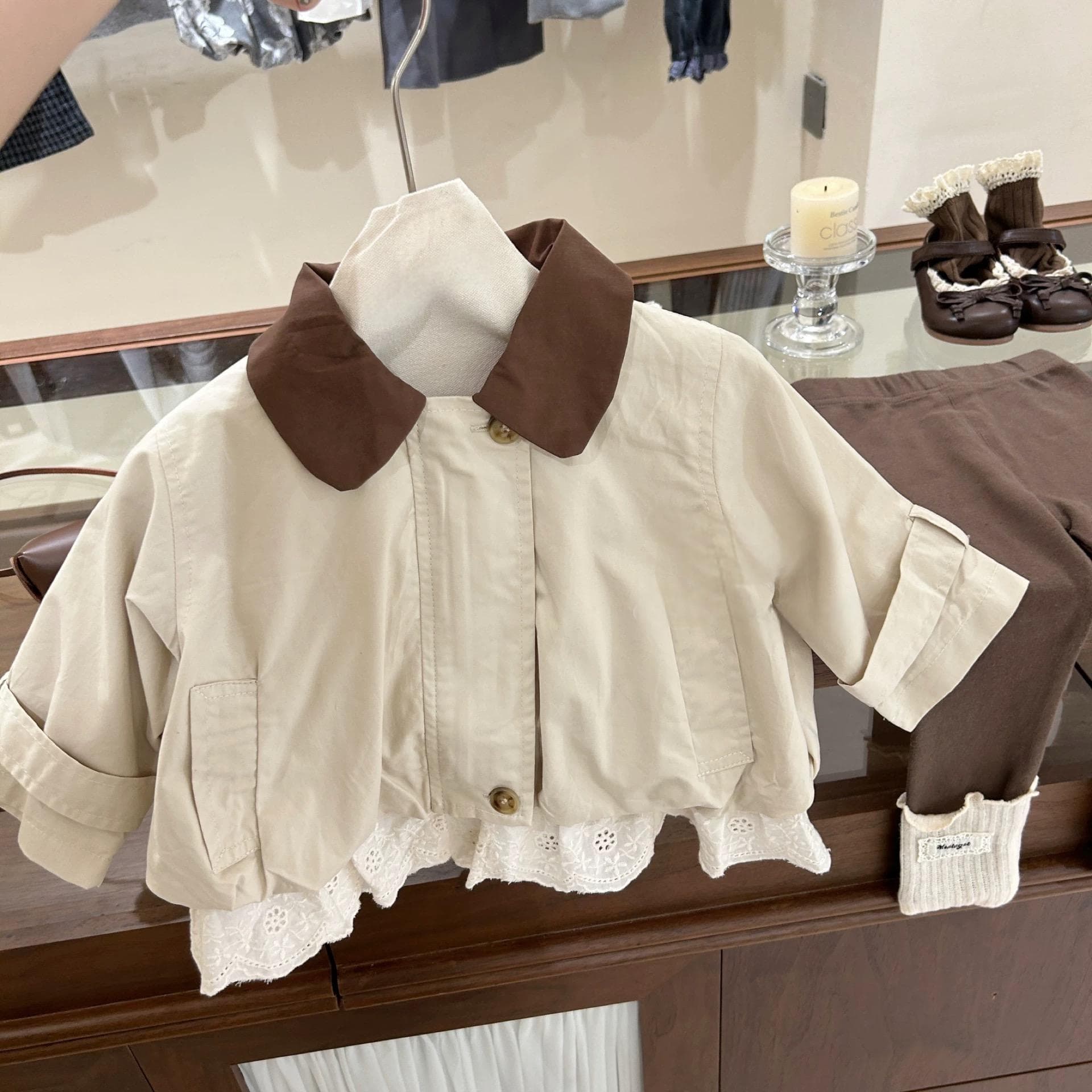 Korean Style Girls Trench Coat 2025 Spring Autumn New Baby Girl Versatile Long Sleeve Fall Top 31089