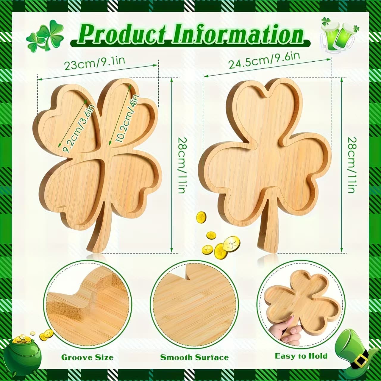 Wooden Tray with Handle, Living Room Four-Leaf Clover Wooden Nut Plate, Fruit Plate, Restaurant Bamboo Sushi Wooden Tray