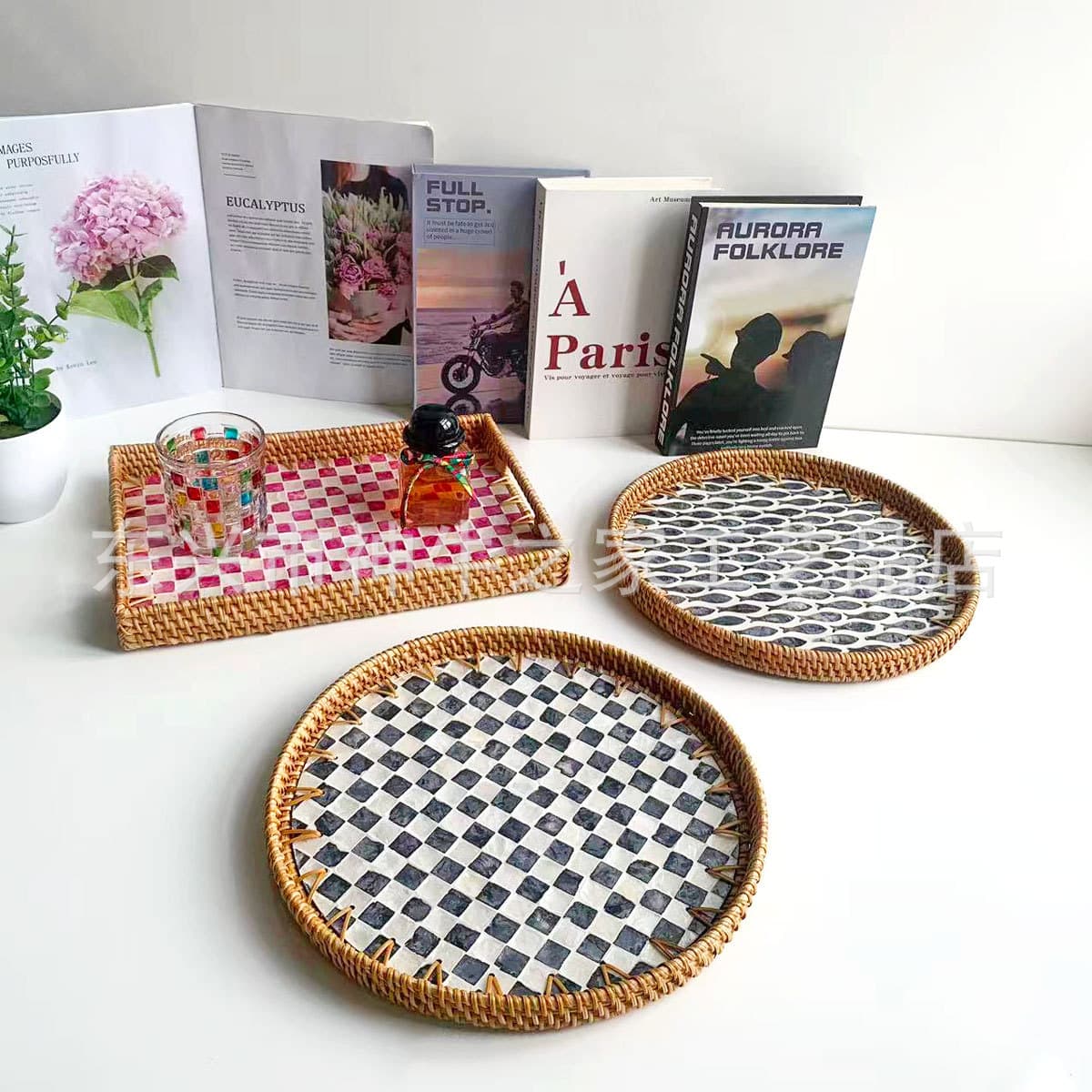 Vietnamese Woven Rattan Fruit Bowl Tea Room Shell Basket Round Snack Plate Home Living Room Snack Tray Tea Dessert Tray