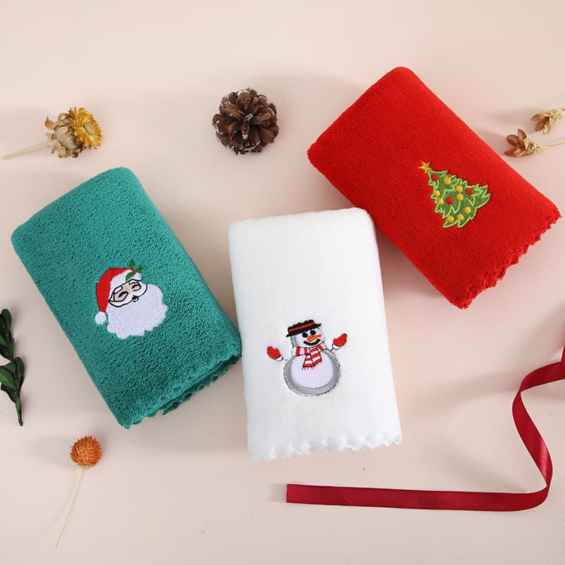New Year Coral Fleece Santa Towel, Red Festive Souvenir Face Towel Box or Bag with Embroidery Logo