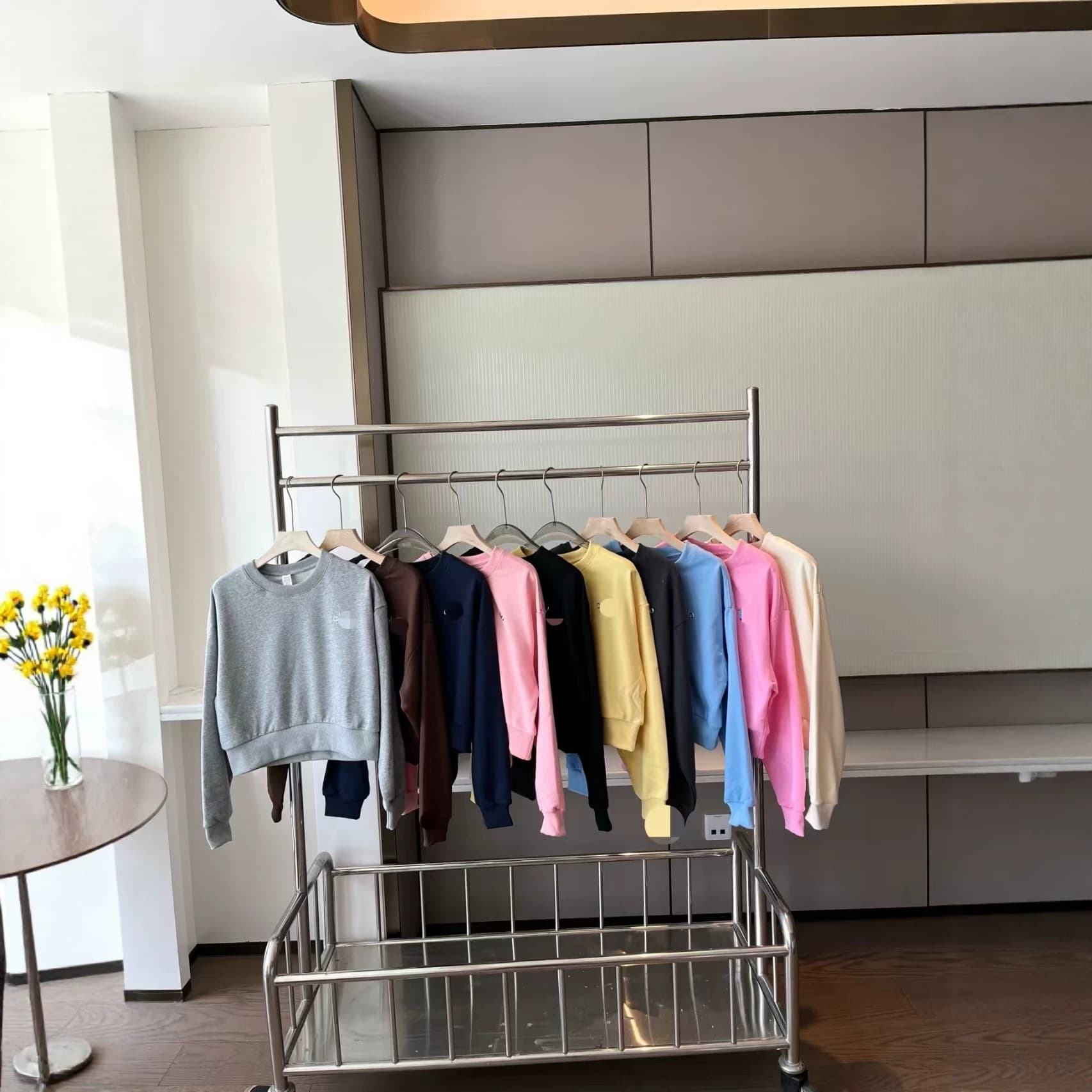In stock A|O same style 2026 spring 8-color terry crew neck long sleeve loose boyfriend sweatshirt solid color simple versatile