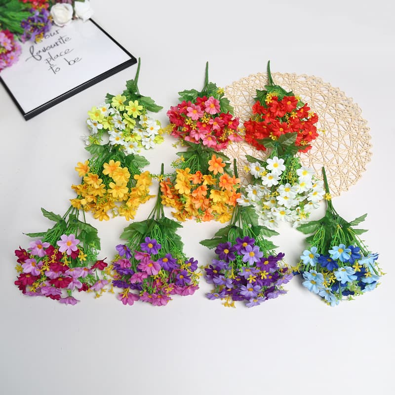 28-Head Blue Daisy and Chamomile Artificial Flower Balcony Decoration Pastoral Style Outdoor Garden Fake Flower Wholesale