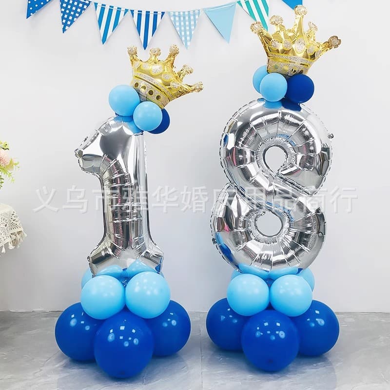 Silver Large Number Balloon Foil for Kids Adults Birthday Party Decoration Internet Celebrity Birthday Photo Prop Inflatable