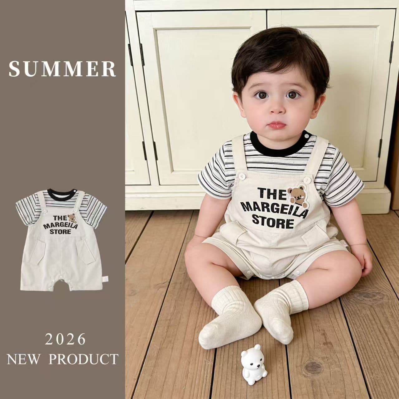 Baby Summer Outfit Overalls for Boys and Girls, Thin Short Sleeve Cartoon Bear Clothing for Toddlers
