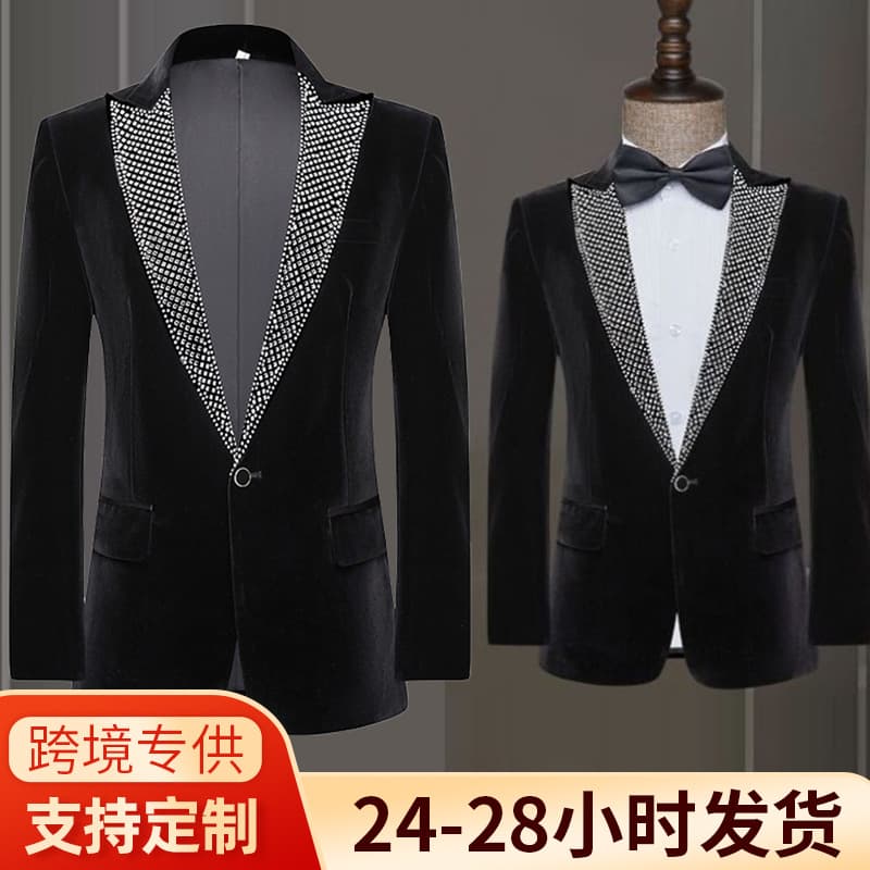 Black suit emcee host singer stage performance clothing men's slim fashion suit jacket with high-end temperament