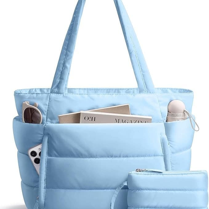 Amazon Cross-border Large-capacity Cotton Padded Tote Bag Multi-compartment Travel Letter Bag Lightweight Fluffy Handbag Shoulder Bag