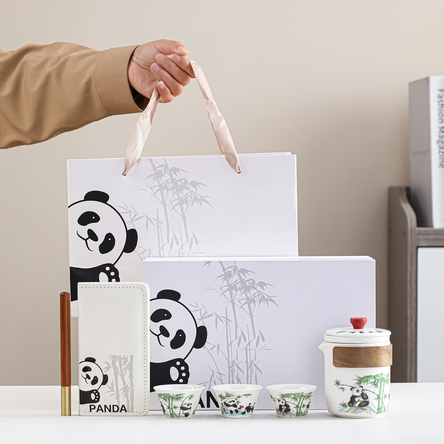 Cultural Panda Premium Tea Set Gift Box, Company Anniversary Event Souvenir for Employees and Clients