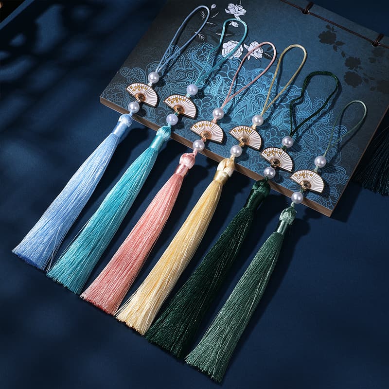 Pearl White Fan Tassels, New Chinese Style Trendy Phone and Bag Charms, Hanfu and Qipao Clothing Accessories