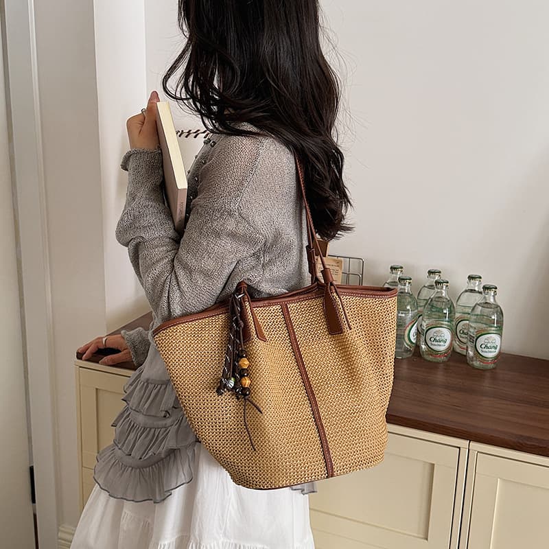 Summer French Straw Woven Women's Shoulder Bag Beach Bag Tote Bag Simple Large Capacity New Versatile Fashion Bag