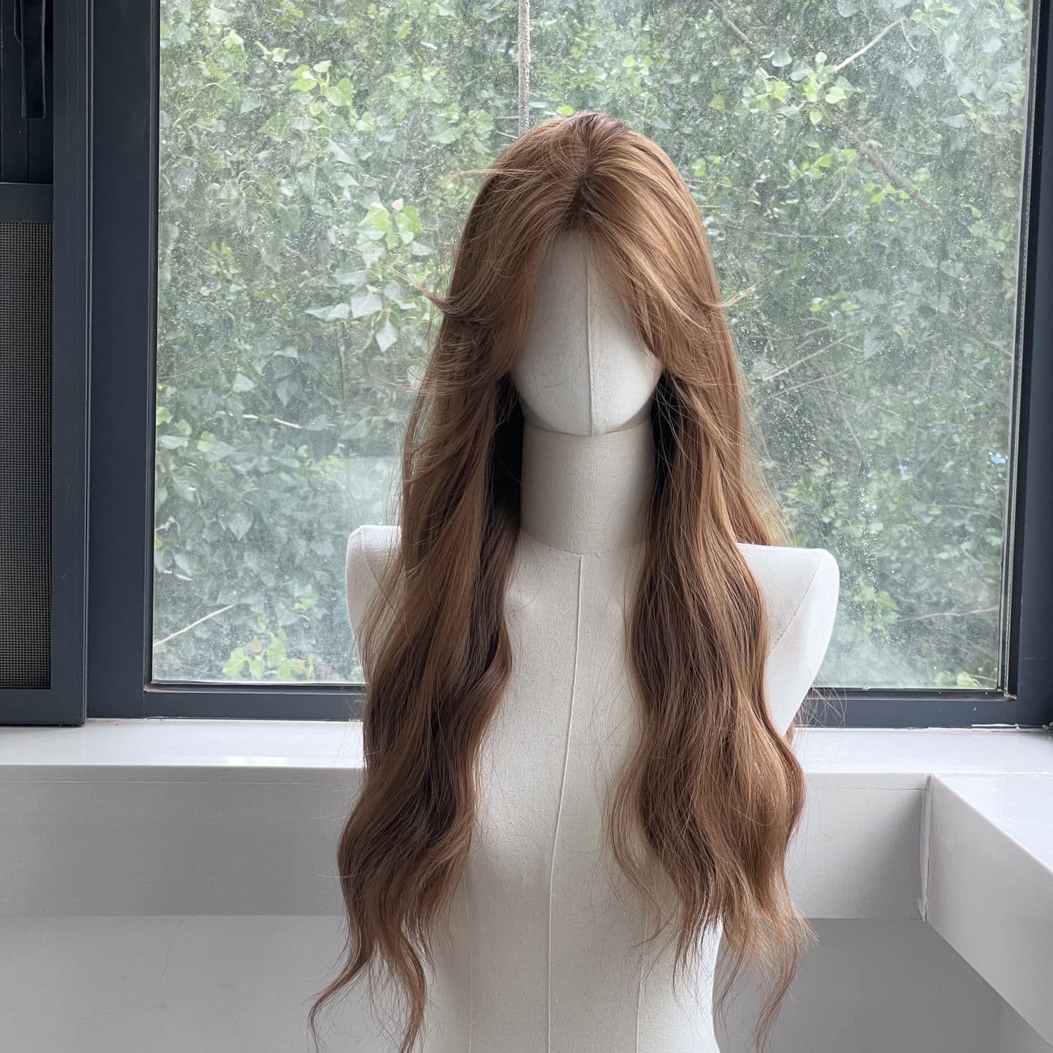Wig women's full head artificial hair front lace linen golden brown water ripple wig breathable, thin, lifelike and natural