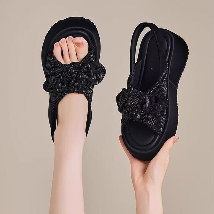Trendy Chunky Platform Sandals for Women 2026 Summer New Open Toe Rhinestone Casual Beach Slippers