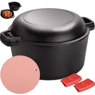 Baking Bread Pot, Frying and Stewing 2-in-1, Multi-functional Double-Ear Dual-Use Pot, Deepened Cast Iron Dutch Oven, Multi-Purpose
