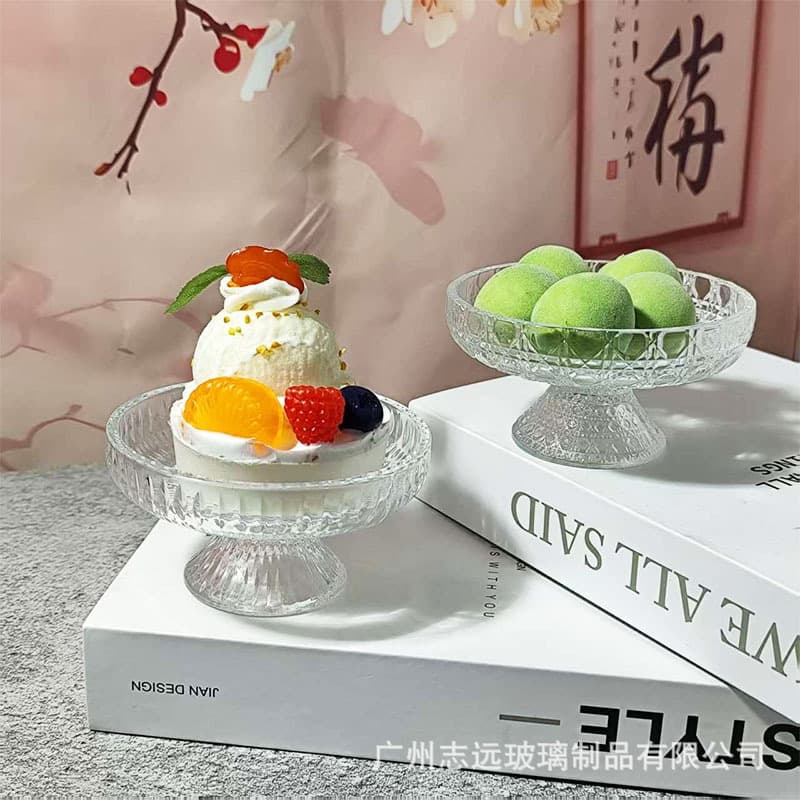 Elegant Fruit Platter Afternoon Tea Cake Dessert Plate Glass Stemmed Bowl Snack Candy Dish Ice Cream Bowl