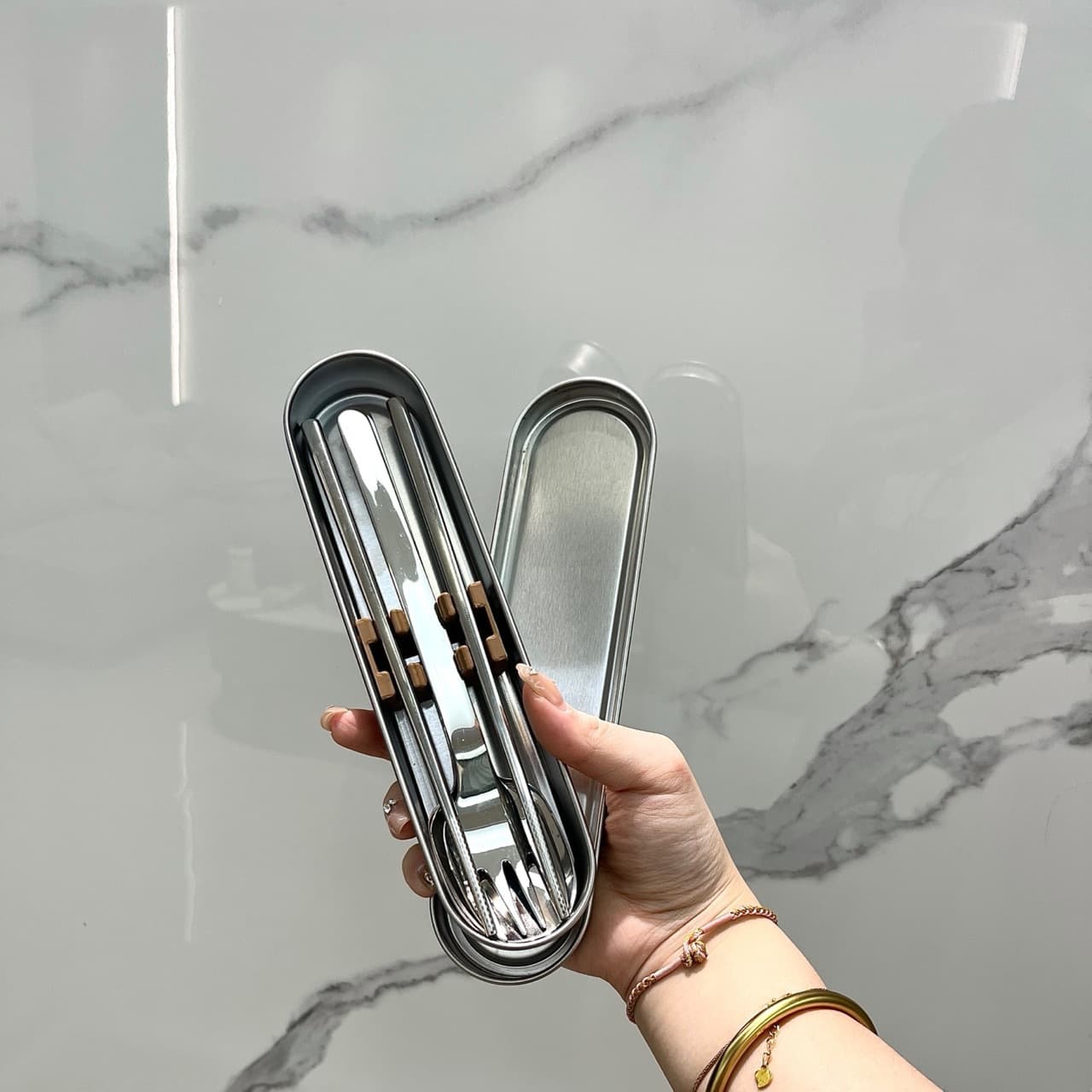 Stainless Steel Portable Utensils: Chopsticks, Spoon, Fork Student Travel Chopsticks, Spoon, Fork Three-Piece Set 304 Material Storage Box