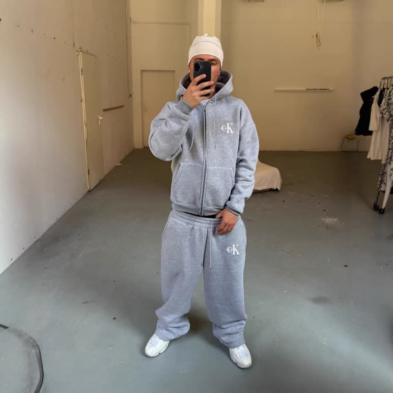 Men's Sports Suit 2-Piece Set Fashion Hoodie Casual Warm Wide-Leg Pants Set
