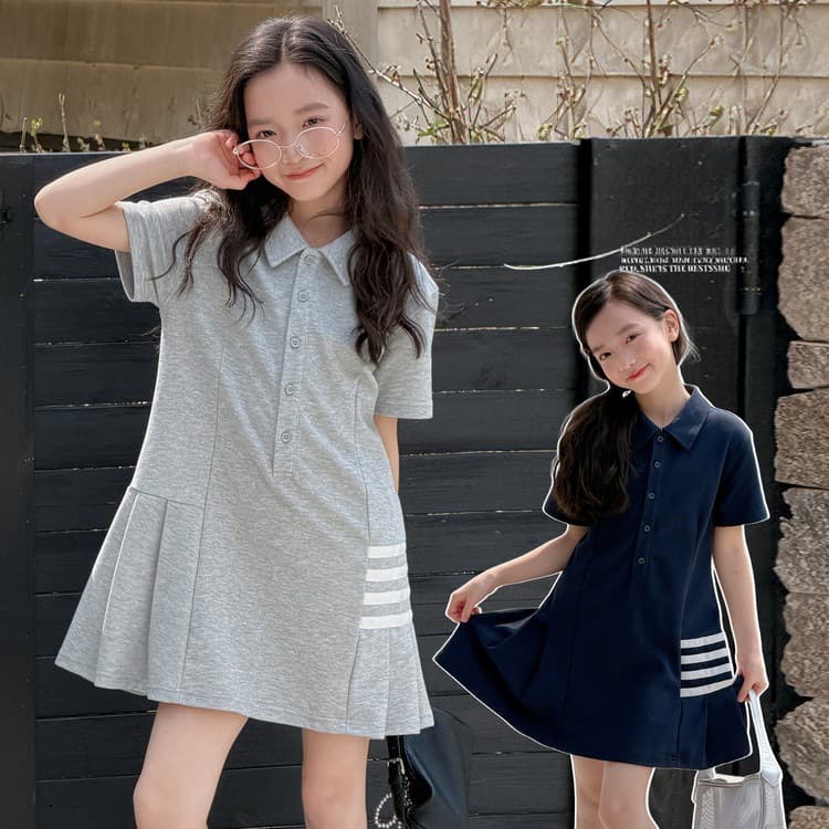 Summer Girls' Short-Sleeve Dress Children's Clothing Girls' Polo Shirt Casual Sports T-Shirt Dress Stylish Trendy