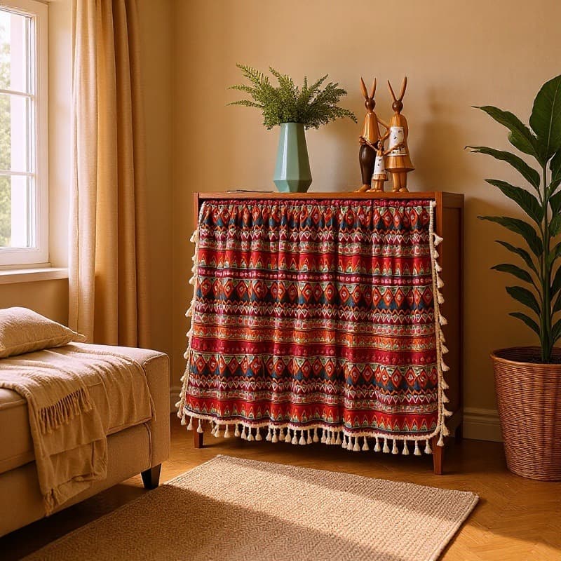 Bohemian Cabinet Curtain Dustproof Partition Short Curtain for Small Windows, Fabric Half Curtain Door Curtain Shoe Cabinet Curtain