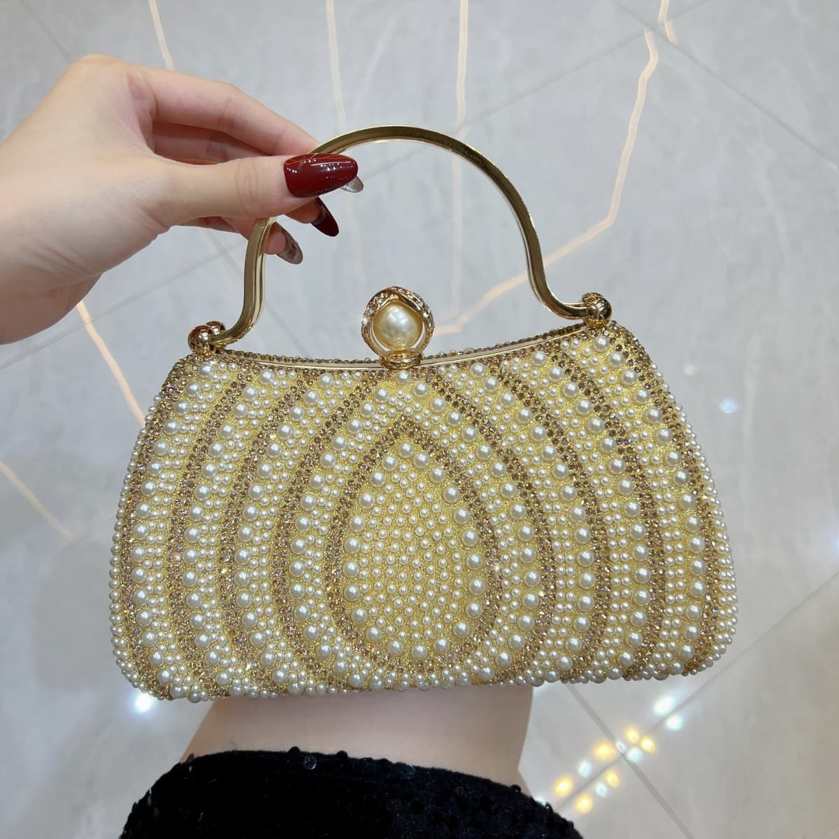 Cross-border new retro fashion evening dress bag pearl rhinestone crossbody bag ladies high-end temperament handbag