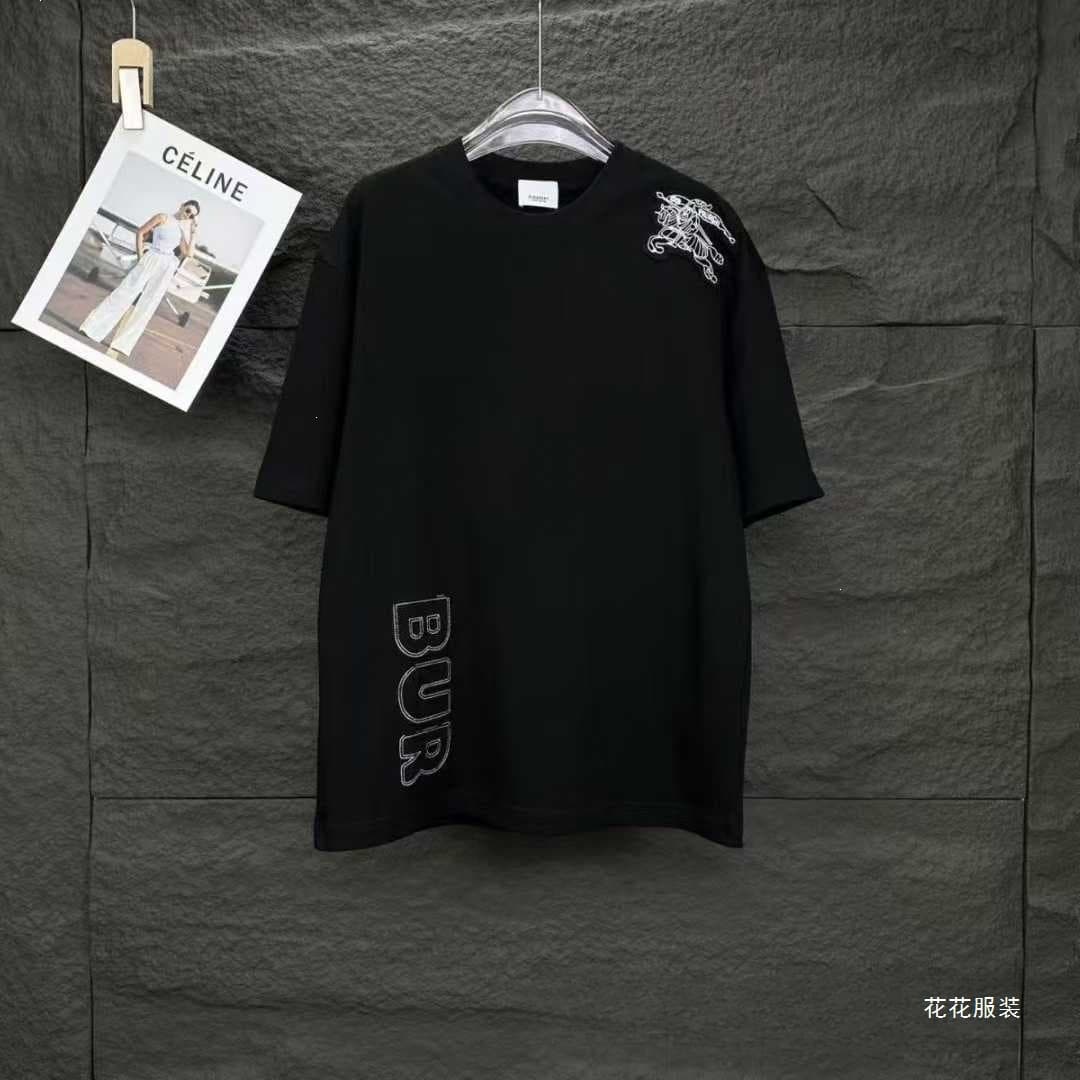 Summer new trendy handsome fashion embroidery street light luxury style versatile casual short-sleeved men's shirt cotton black loose type