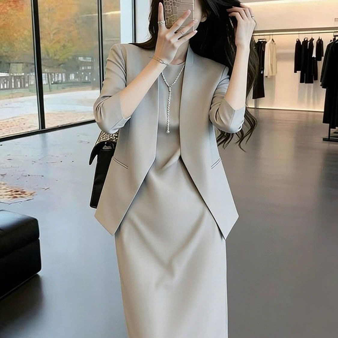 High-End Women's Business Suit Set: Blazer and Dress Two-Piece, Fashionable and Elegant for Formal Occasions