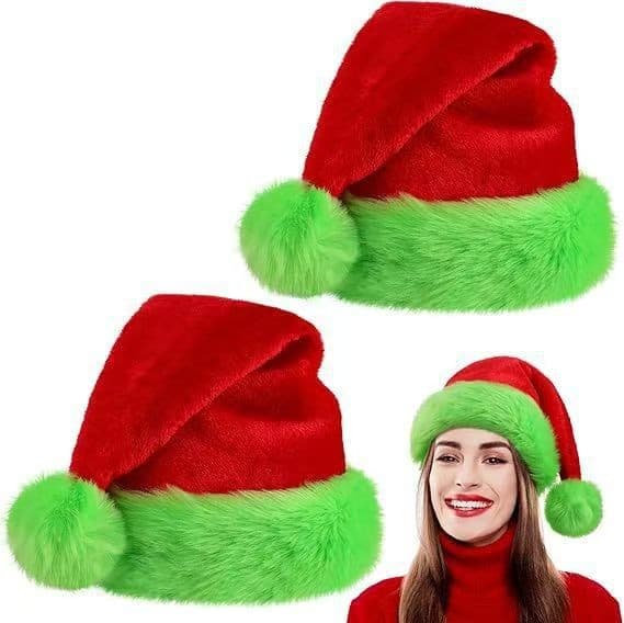Cross-border Christmas Hat, Christmas Santa Hat, Fluorescent Green Decoration Red Santa Hat, Velvet Double-layer Party Supplies