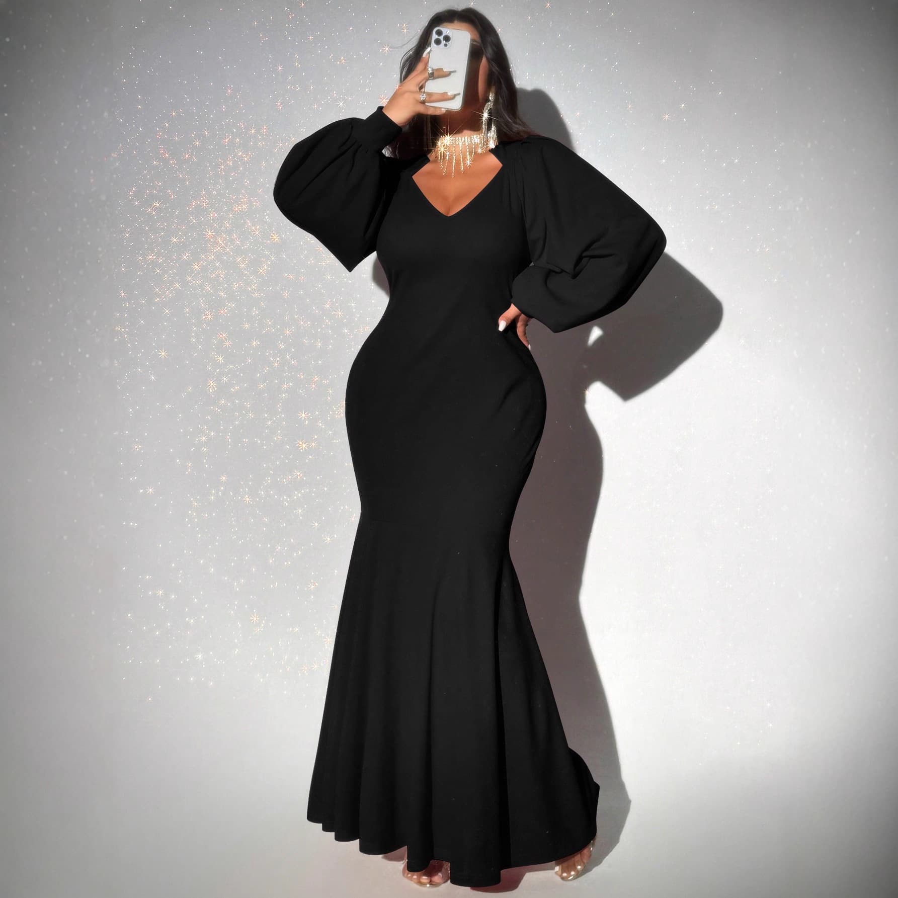 European and American cross-border dress women's plus size spring and autumn solid color fishtail long dress new party wedding formal women's dress