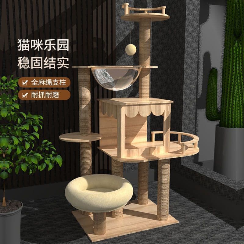 Large Cat Tree with Cat Bed, All-Season Cat Tree, Integrated Litter Box, Space Capsule, Scratching Board, Cat Villa, Cat Toy