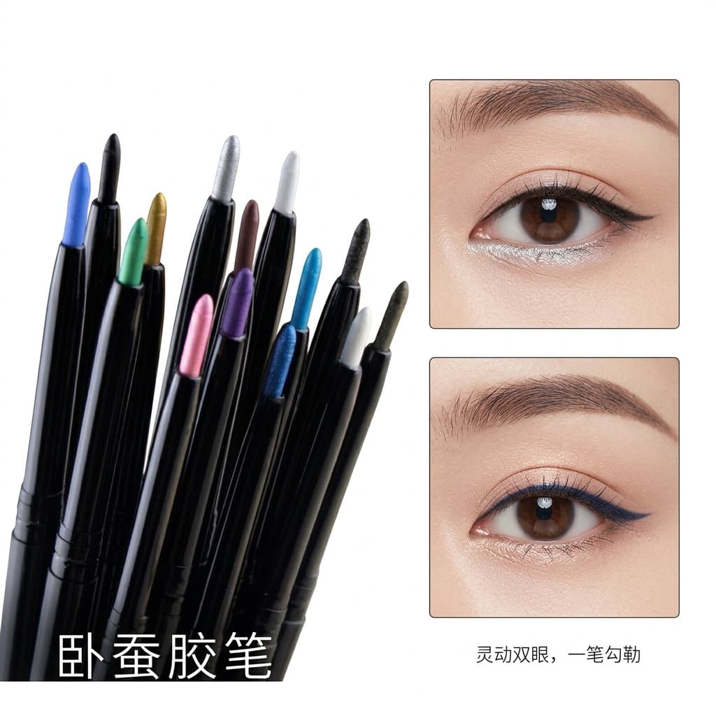 Automatic Rotating Eyeliner Pearl White Eyeshadow Pen, Lying Silkworm Pen, Stage Performance Eye Makeup with Glitter Tear Effect Eye Makeup Glue Pen