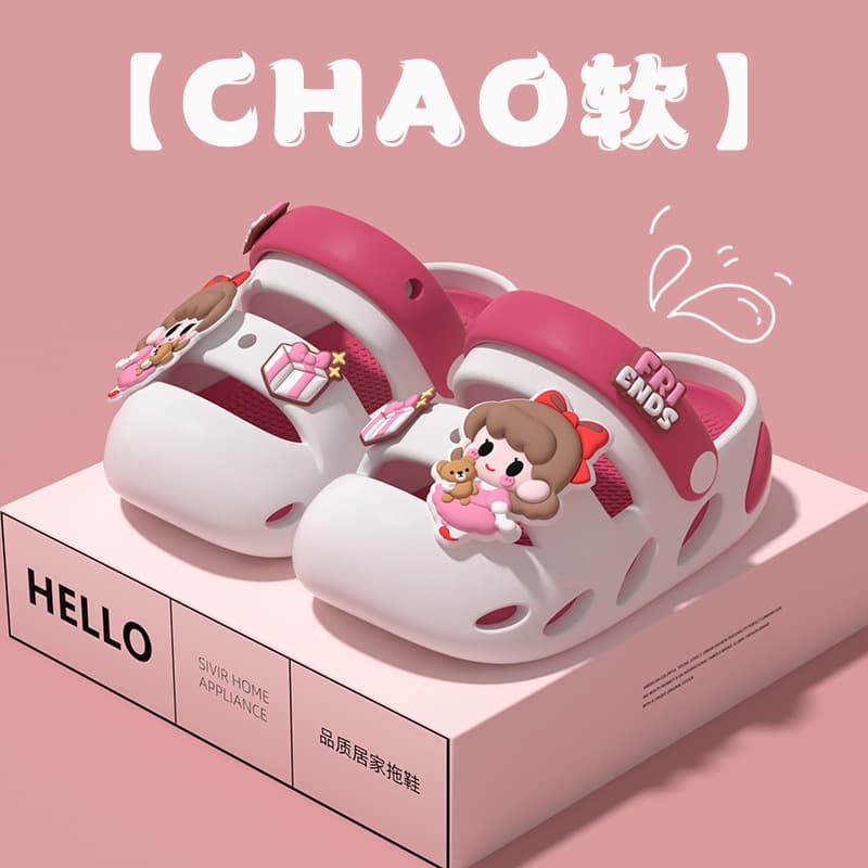 Cute children's slippers, summer girls' cute indoor soft-soled non-slip boys' toe-top sandals, outer wear hole-in-the-wall shoes