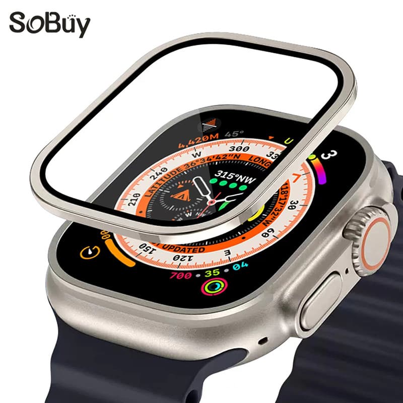 Compatible with Apple Watch Ultra1/2 metal frame tempered glass all-in-one protector
